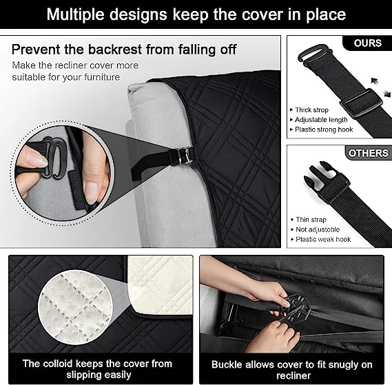 Waterproof Recliner Chair Cover with Double Straps(3 Seat)