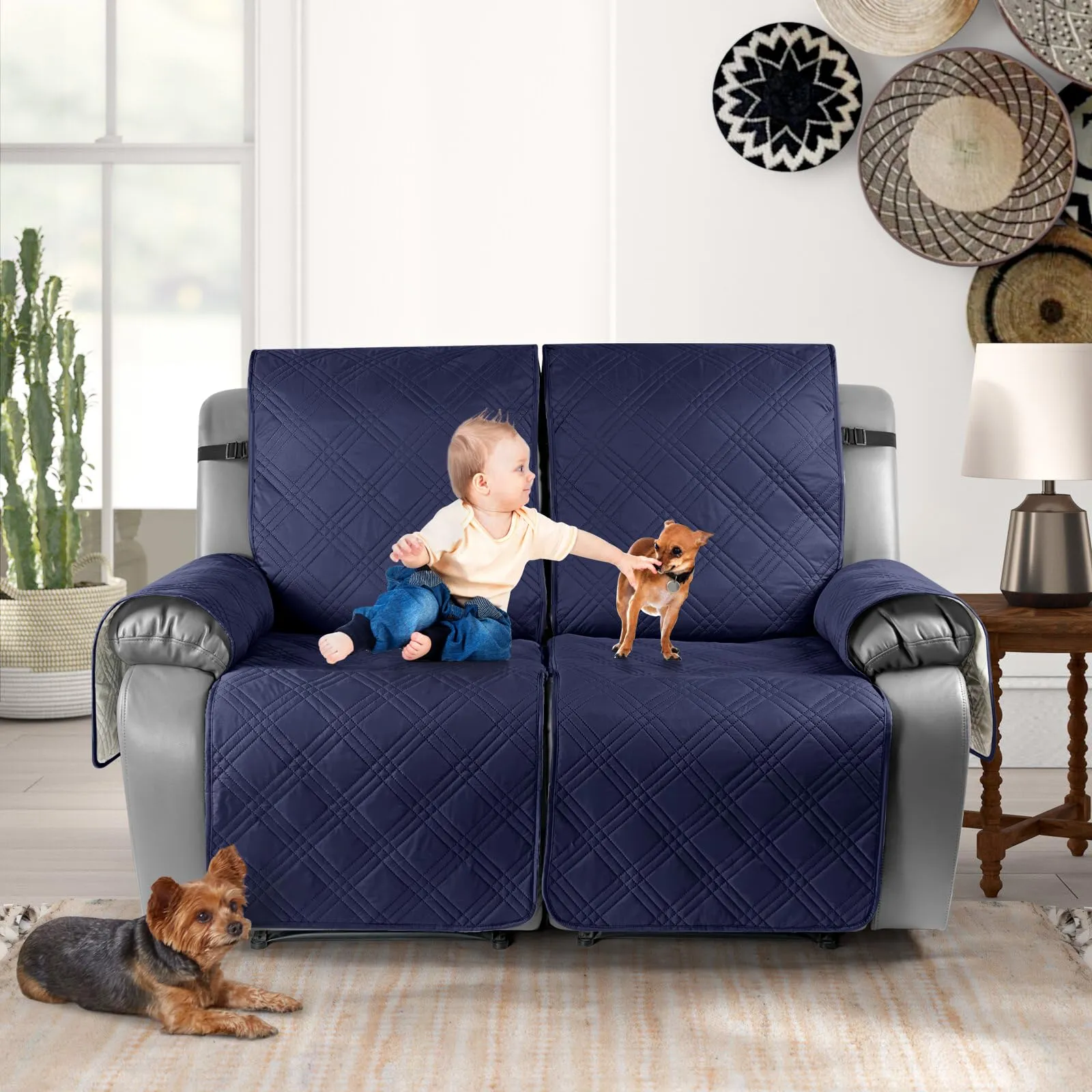 Waterproof Recliner Chair Cover with Double Straps(3 Seat)