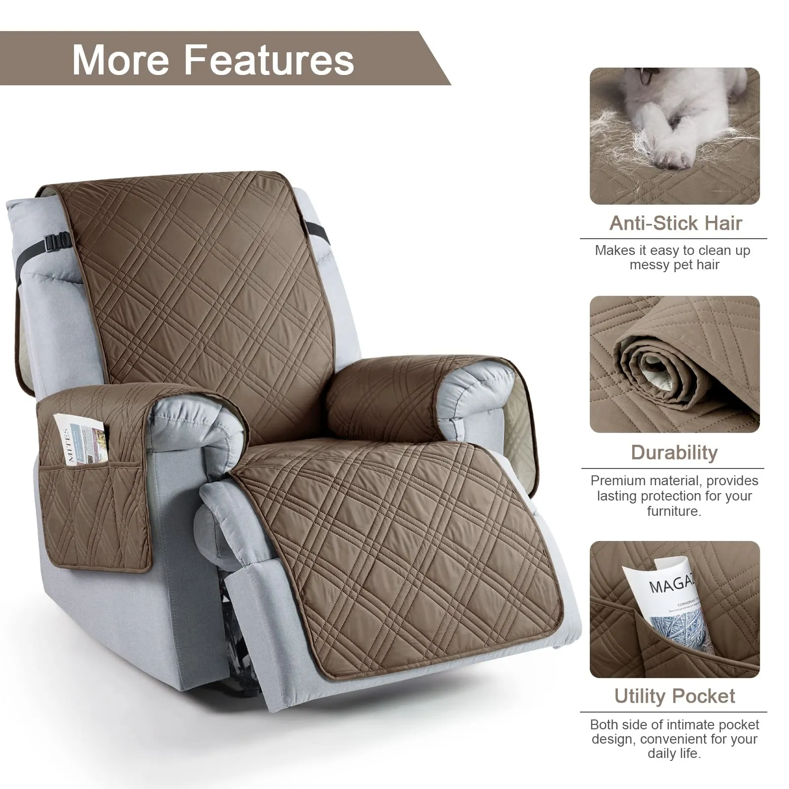 Waterproof Recliner Chair Cover with Double Straps(3 Seat)