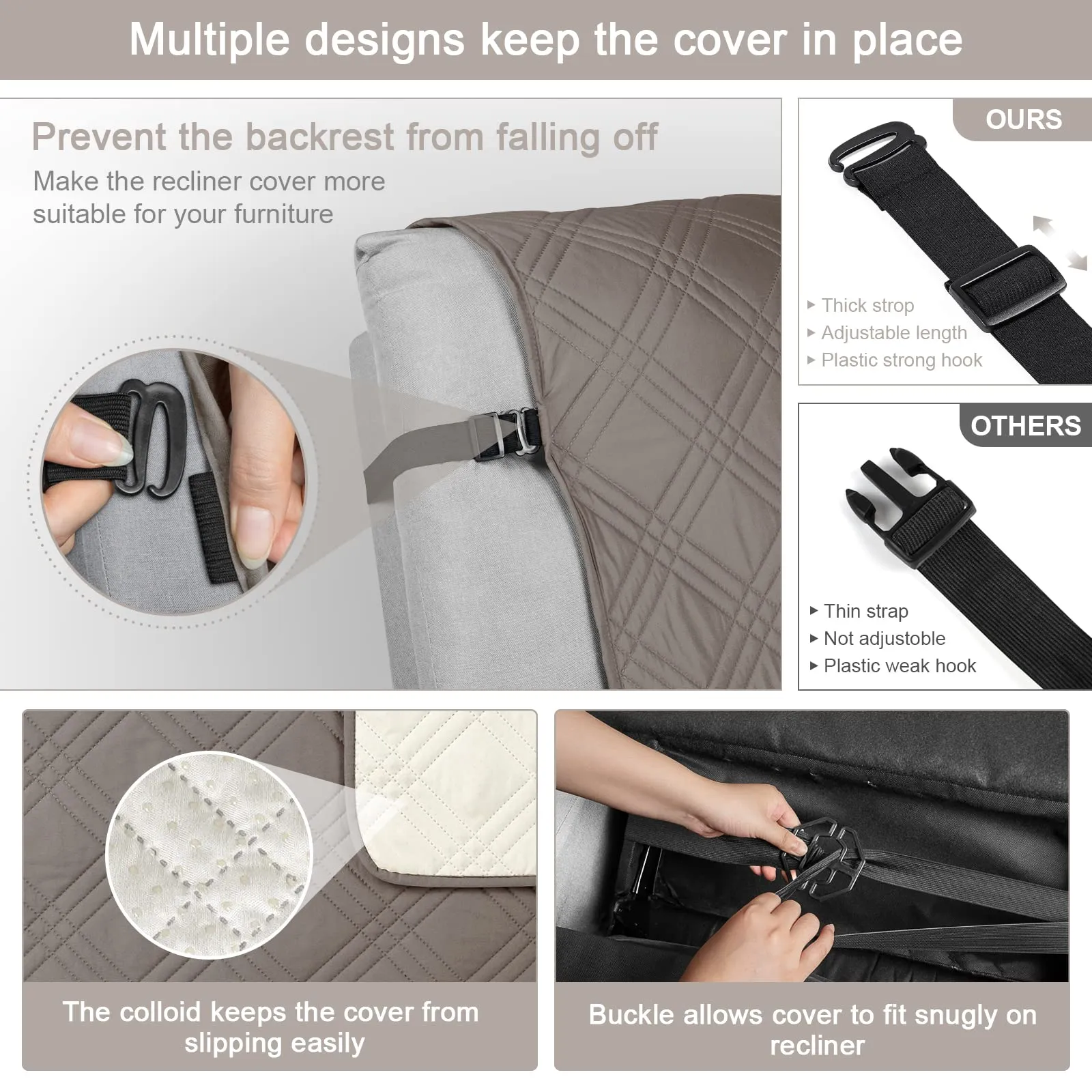 Waterproof Recliner Chair Cover with Double Straps(3 Seat)
