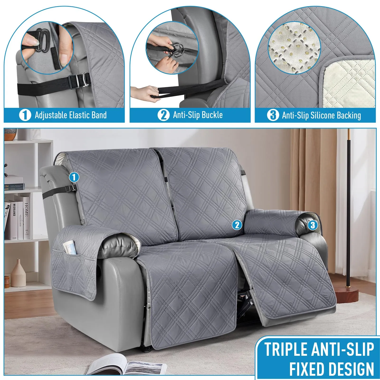 Waterproof Recliner Chair Cover with Double Straps(3 Seat)
