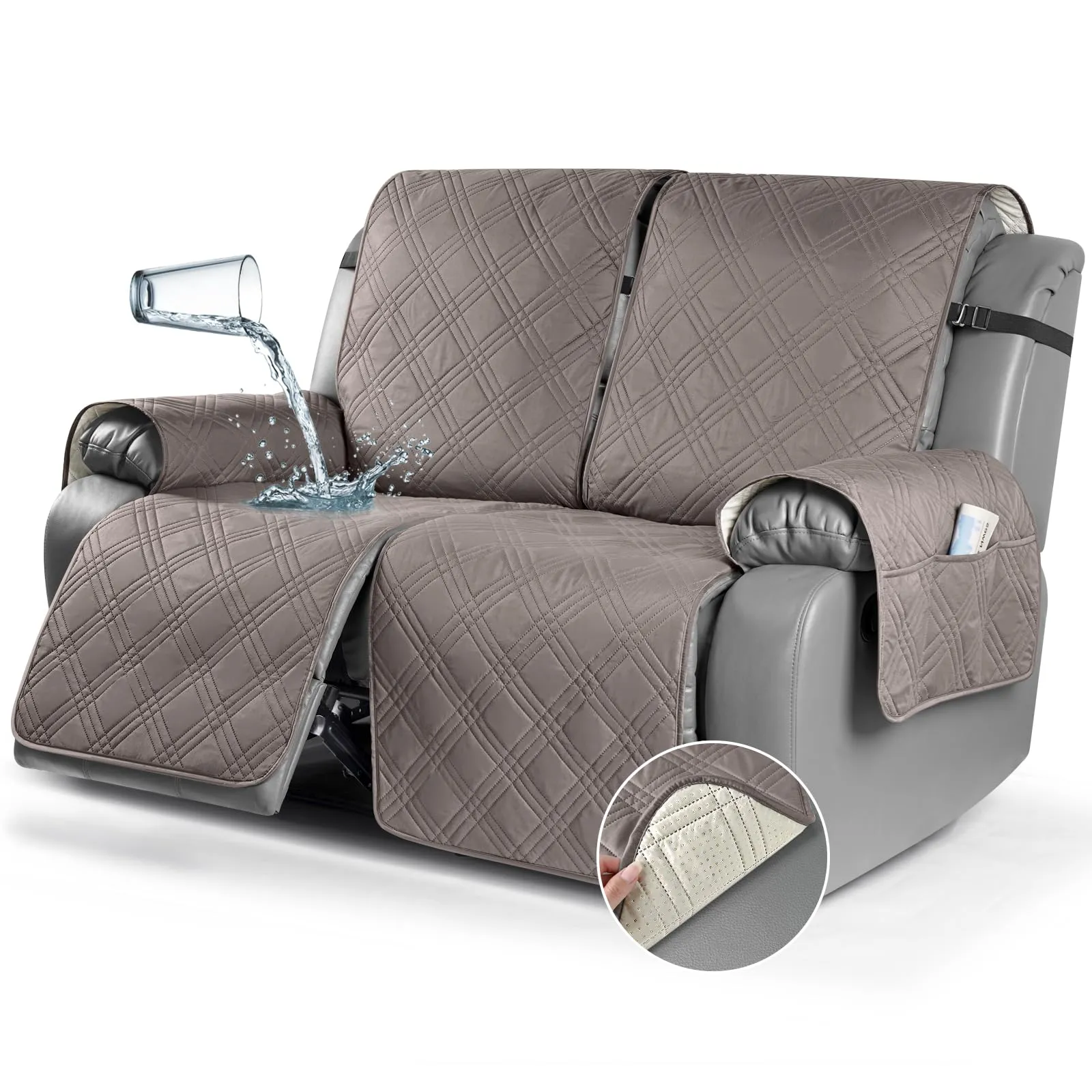 Waterproof Recliner Chair Cover with Double Straps(3 Seat)