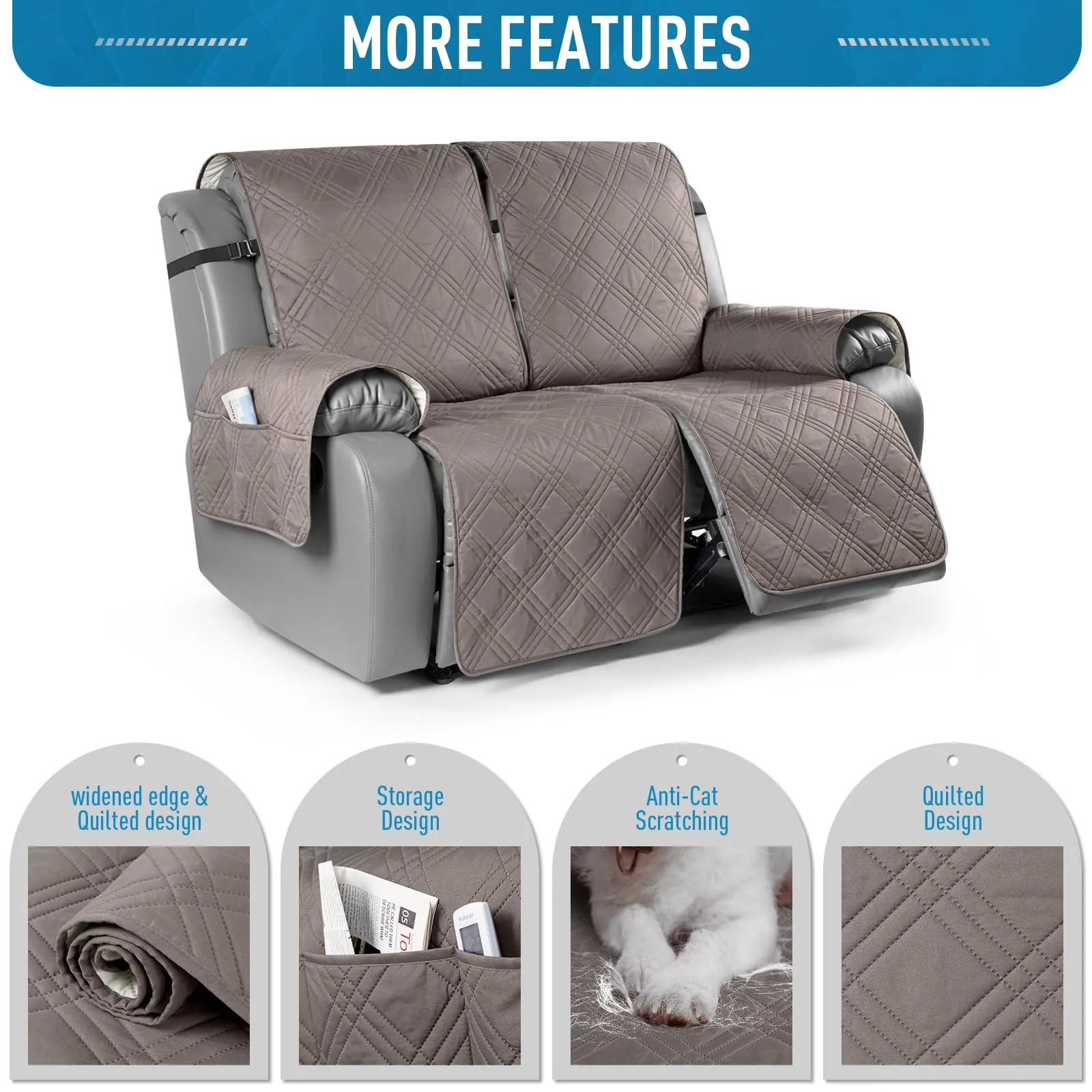 Waterproof Recliner Chair Cover with Double Straps(3 Seat)