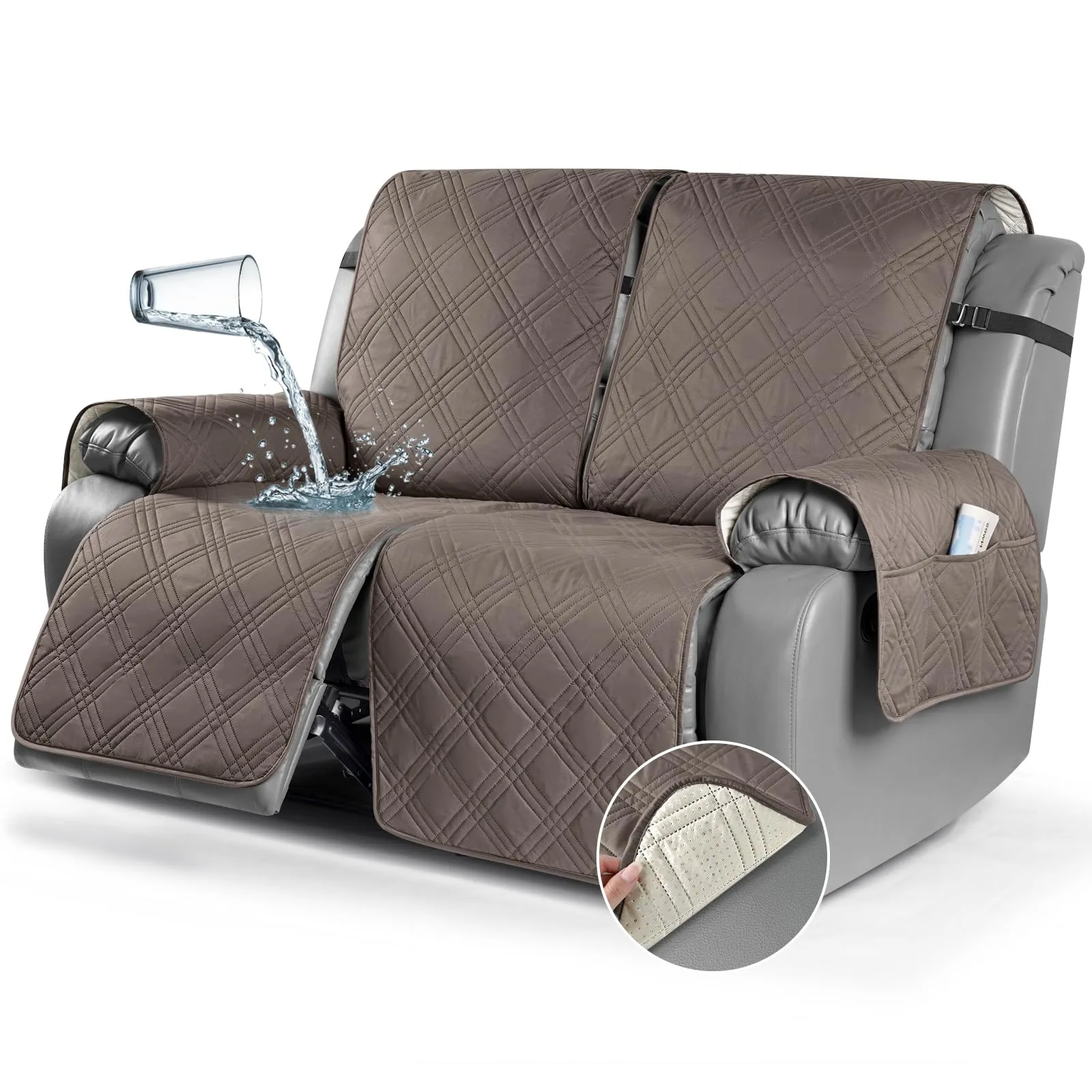 Waterproof Recliner Chair Cover with Double Straps(3 Seat)