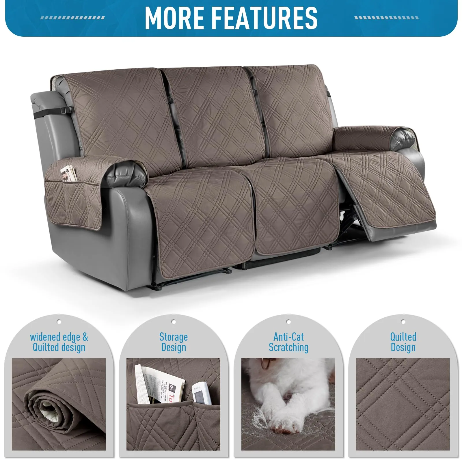 Waterproof Recliner Chair Cover with Double Straps(3 Seat)
