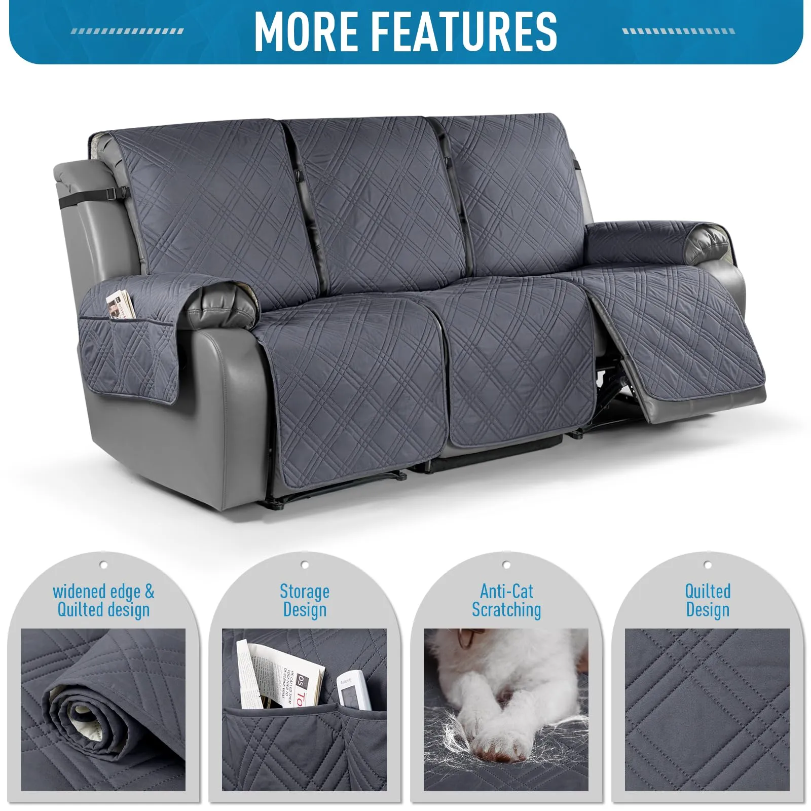 Waterproof Recliner Chair Cover with Double Straps(3 Seat)