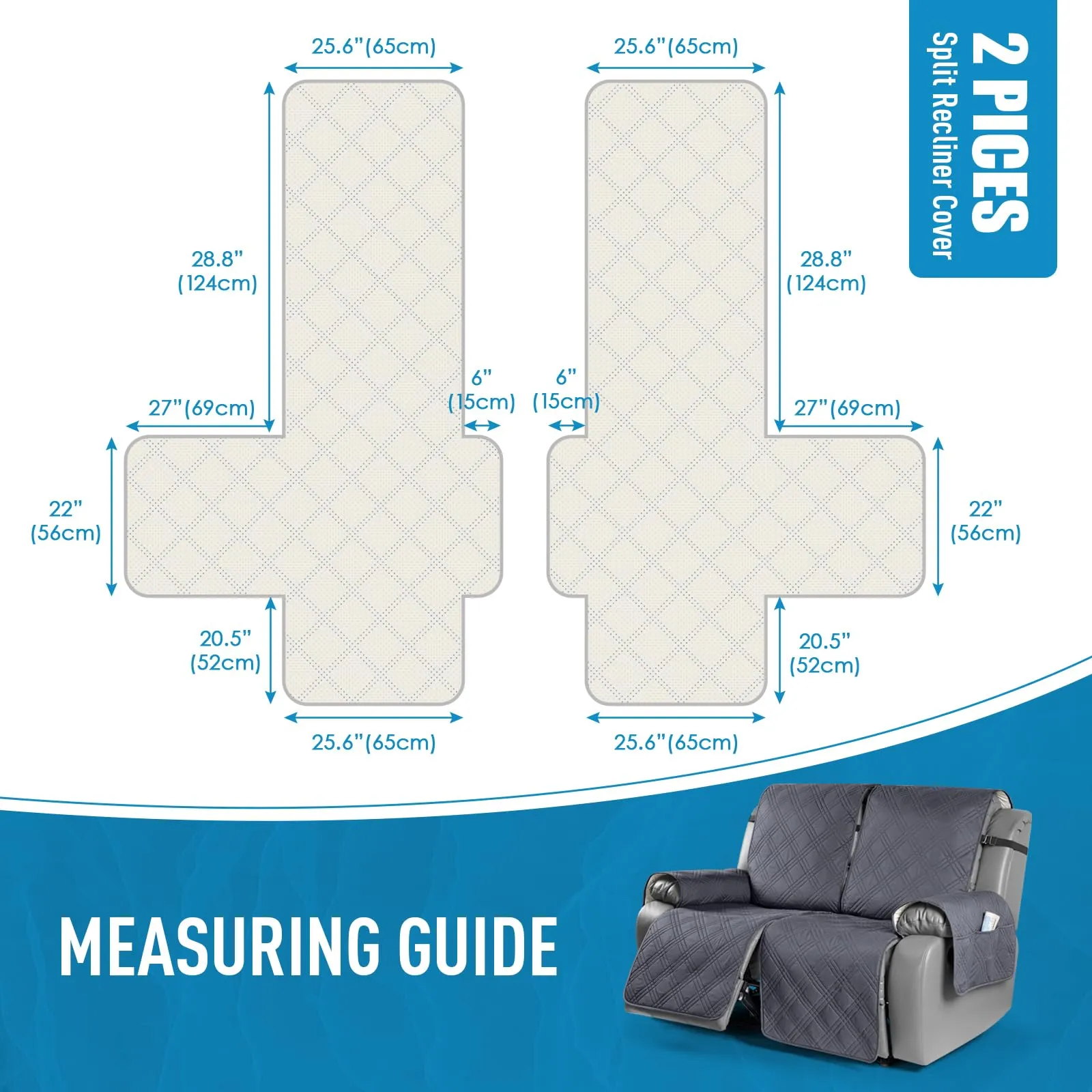 Waterproof Recliner Chair Cover with Double Straps(3 Seat)
