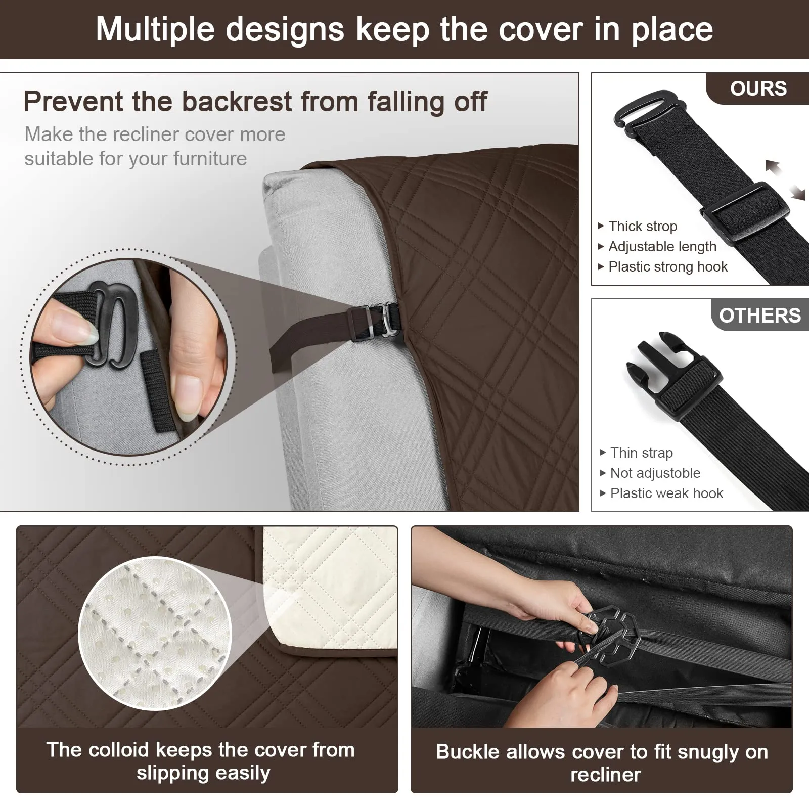 Waterproof Recliner Chair Cover with Double Straps(3 Seat)