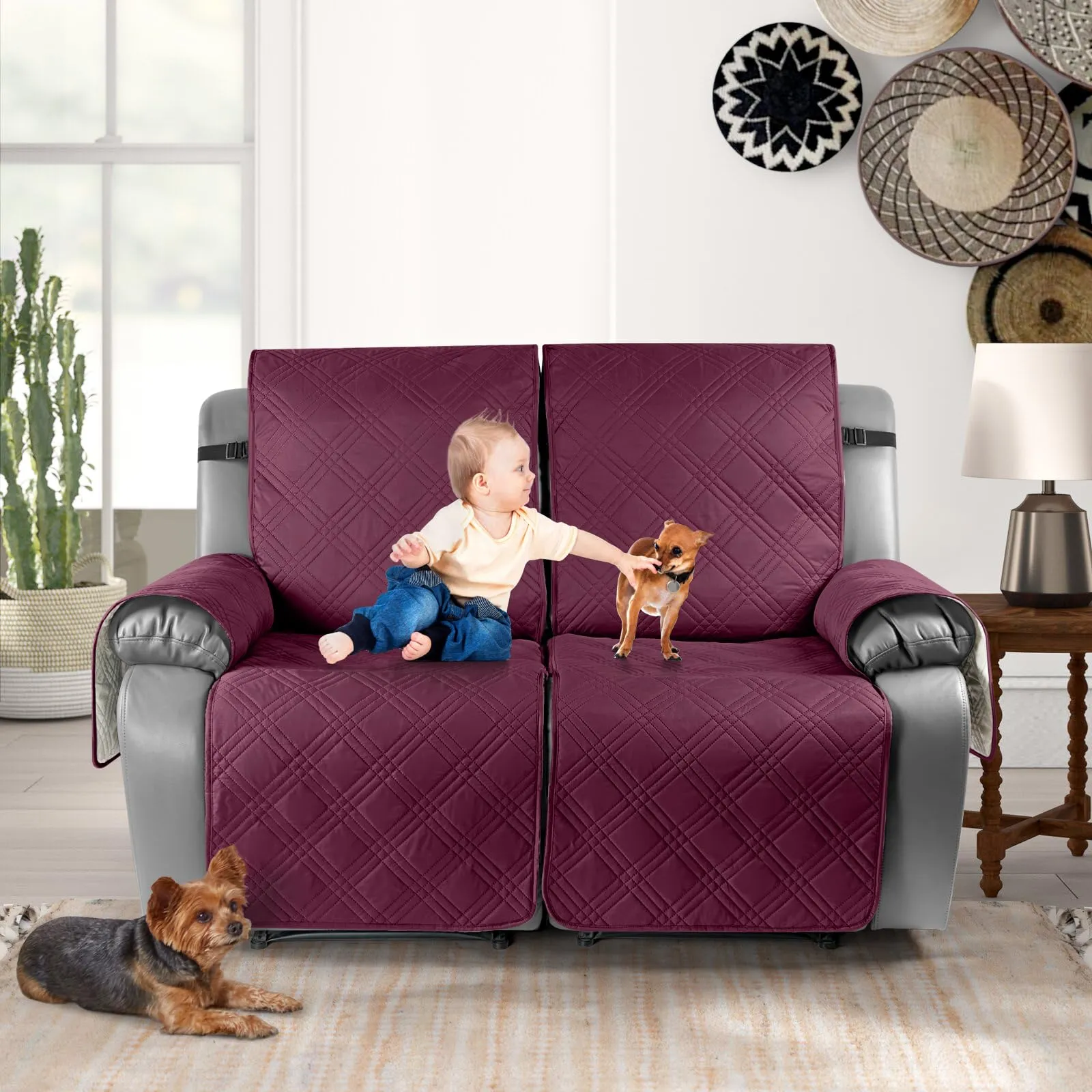 Waterproof Recliner Chair Cover with Double Straps(3 Seat)